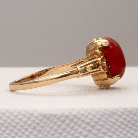 Vintage Red Coral 14K Yellow Gold Ring, Coral Gemstone Ring, Fine Jewelry Gift - Picture 7 of 8